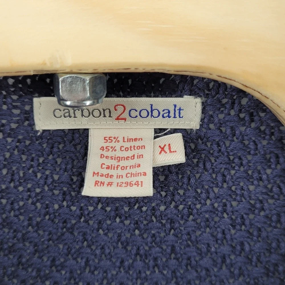 Carbon 2 Cobalt Mens XL Stavanger Knit Sweater Full Zip Cardigan Linen‎ Blend